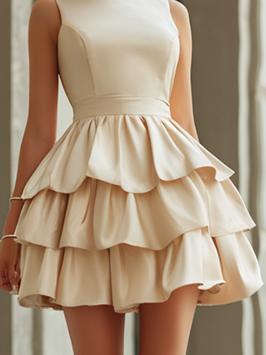 Elegant Tiered Ruffle Sleeveless Mini Dress - Style View 3 | Clova