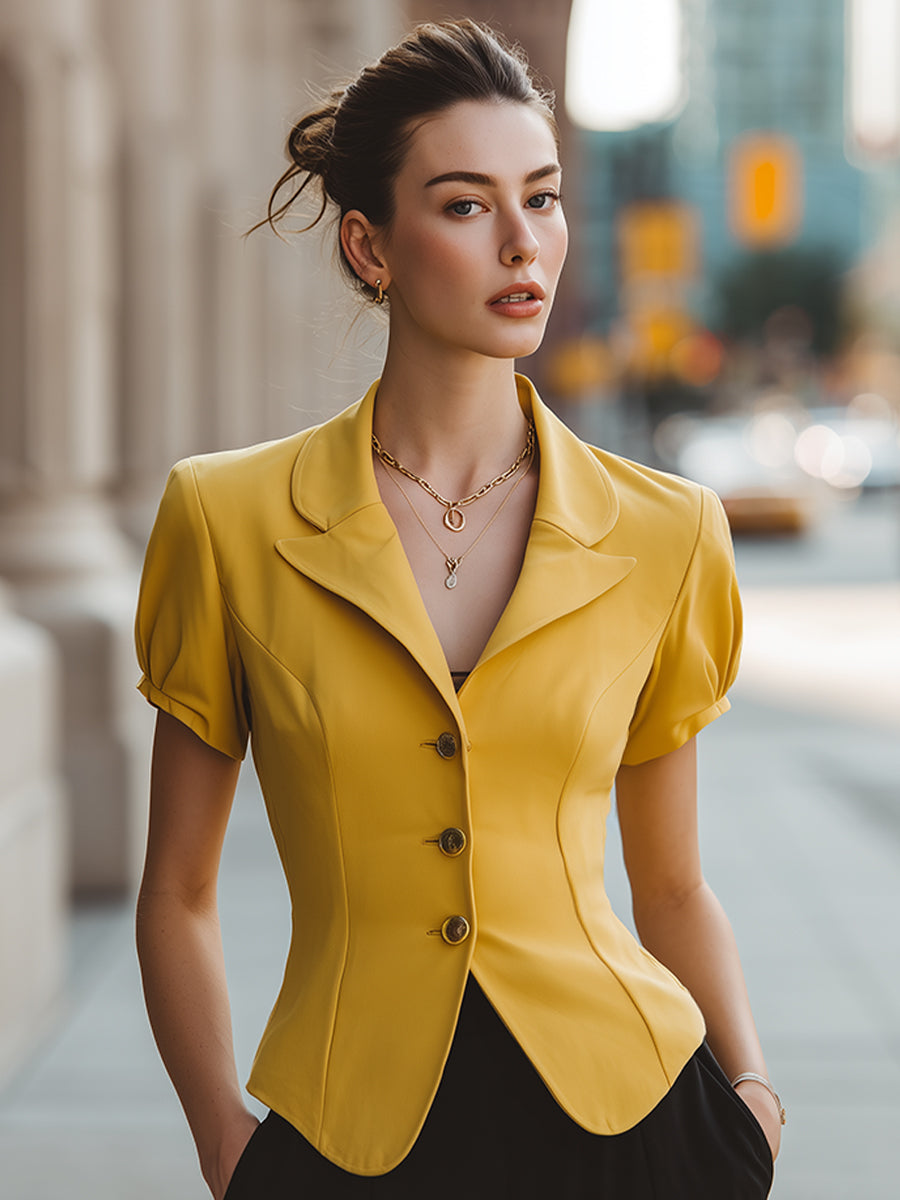 Vintage-Inspired Puff Sleeve Tailored Blazer - Style View 2 | Clova