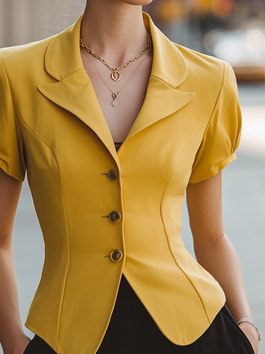 Vintage-Inspired Puff Sleeve Tailored Blazer - Style View 3 | Clova