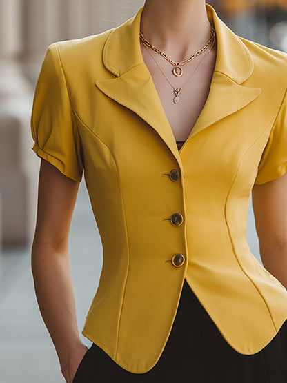 Vintage-Inspired Puff Sleeve Tailored Blazer - Style View 4 | Clova