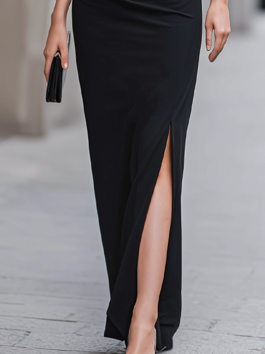 Ruched Bust Side-Slit Evening Maxi Dress - Style View 3 | Clova