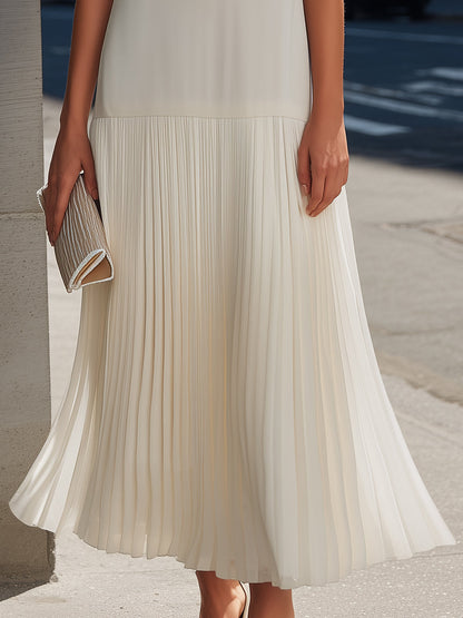 Collared V-neck Pleated Hem Sleeveless Maxi Dress - Style View 3 | Clova
