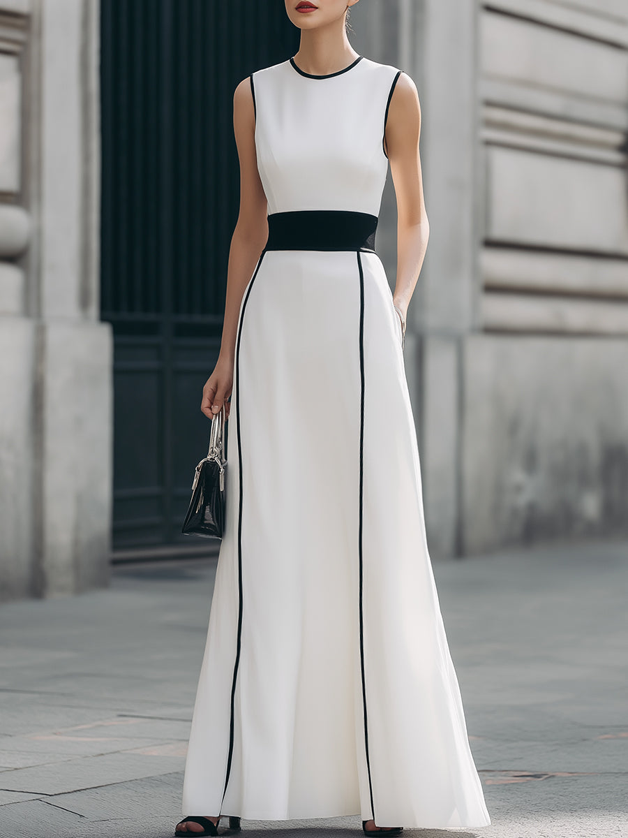 Contrast Trim Sleeveless Maxi Dress - Clova Women's Fashion
