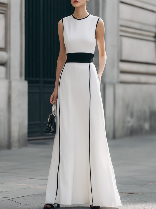 Contrast Trim Sleeveless Maxi Dress - Clova Women's Fashion