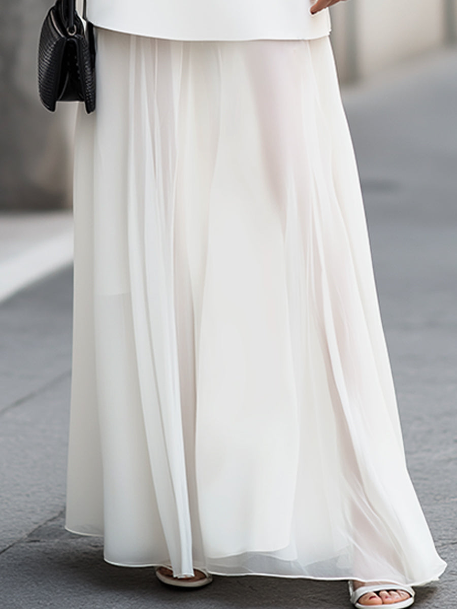 Contrast Waist Layered Chiffon Maxi Dress - Style View 2 | Clova