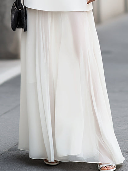 Contrast Waist Layered Chiffon Maxi Dress - Style View 2 | Clova