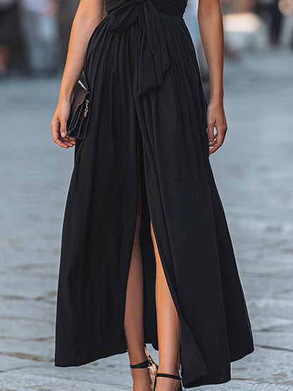 Deep V-Neck Tie-Front Flowing Maxi Dress - Style View 4 | Clova