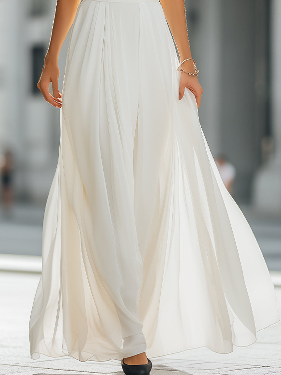 Pleated Halter Neck Maxi Dress with Flowing Skirt - Style View 4 | Clova