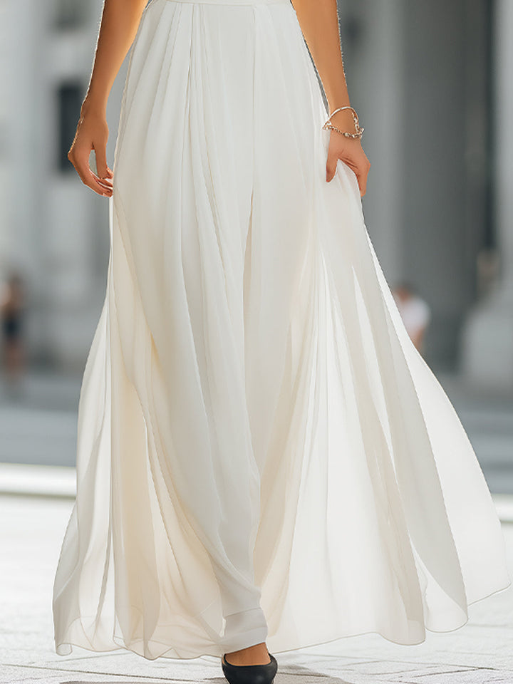 Pleated Halter Neck Maxi Dress with Flowing Skirt - Style View 4 | Clova