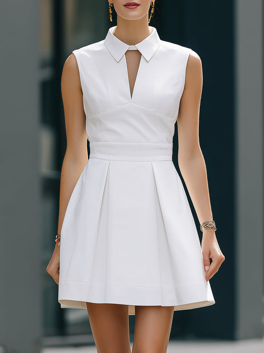 Sleeveless Collar Keyhole Pleated Mini Dress - Clova Women's Fashion