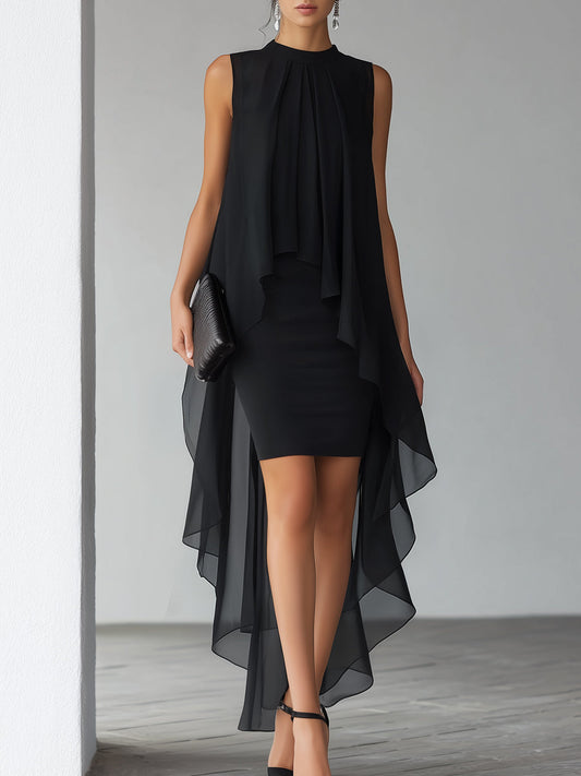 Asymmetrical Layered Chiffon Overlay Cocktail Dress - Clova Women's Fashion
