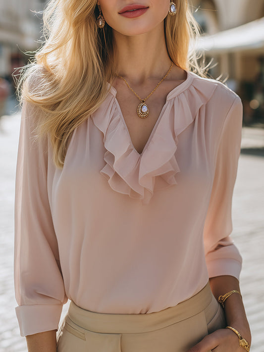 Elegant Ruffle Trim Chiffon Blouse - Clova Women's Fashion
