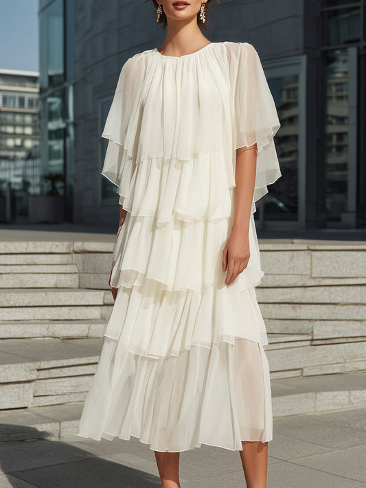Layered Chiffon Ruffle Midi Dress - Clova Women's Fashion
