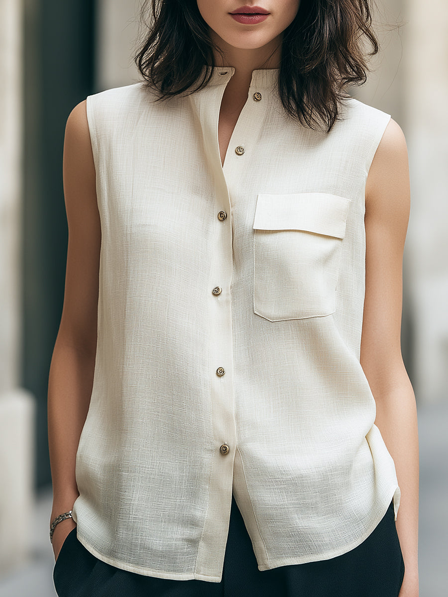 Sleeveless Stand Collar Utility Blouse - Clova Women's Fashion