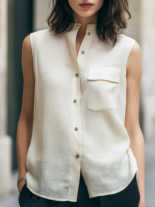 Sleeveless Stand Collar Utility Blouse - Clova Women's Fashion