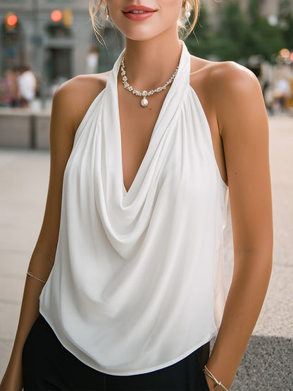 Elegant Draped Halter Neck Blouse - Clova Women's Fashion