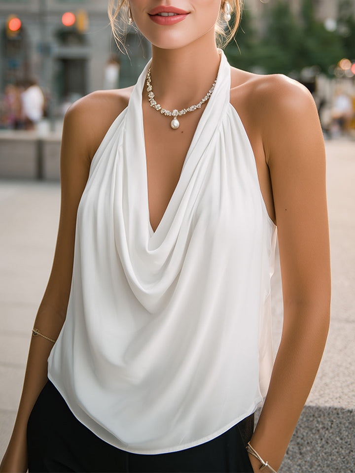 Elegant Draped Halter Neck Blouse - Clova Women&