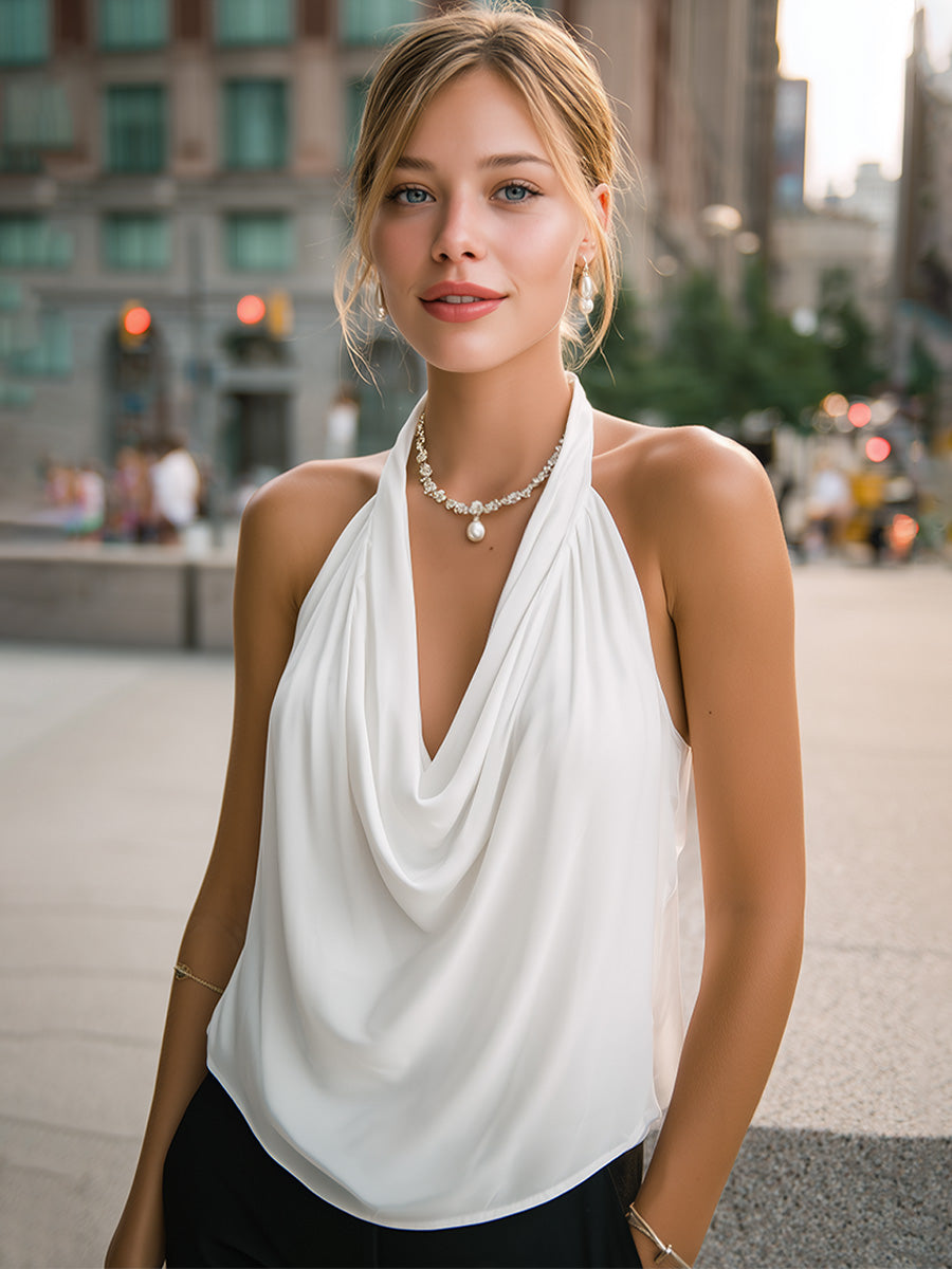 Elegant Draped Halter Neck Blouse - Style View 2 | Clova