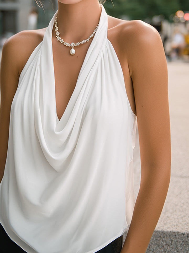 Elegant Draped Halter Neck Blouse - Style View 4 | Clova