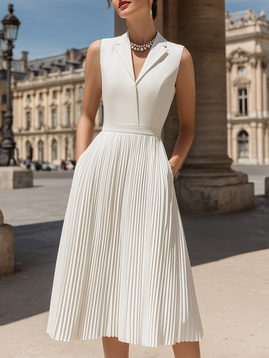 Elegant Sleeveless Pleated Midi Dress - Clova Women's Fashion