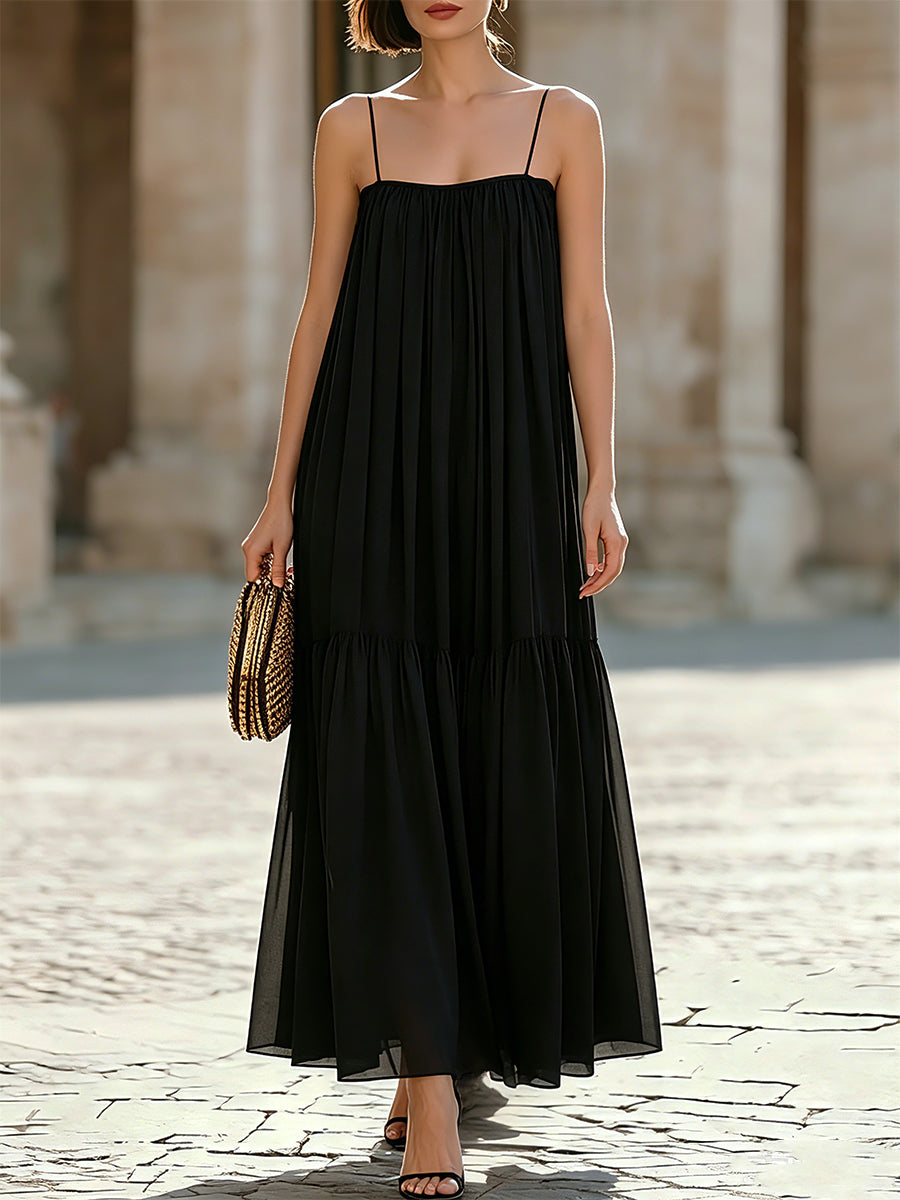 Spaghetti-Strap Tiered Chiffon Maxi Dress - Clova Women's Fashion