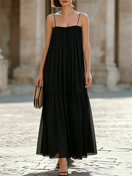 Spaghetti-Strap Tiered Chiffon Maxi Dress - Clova Women's Fashion