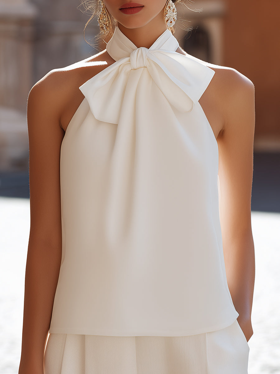 Sleeveless Bow-Tie Halter Blouse - Clova Women's Fashion