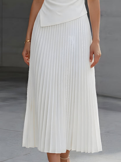 Asymmetric Draped Top And Pleated Midi Skirt Set - Style View 3 | Clova