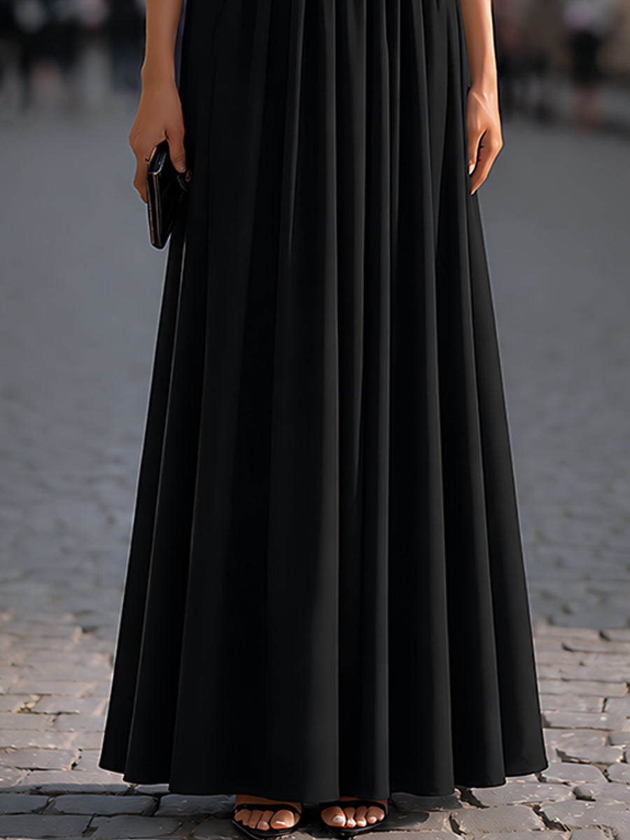 Structured One-Shoulder Pleated Waist Maxi Dress - Style View 4 | Clova