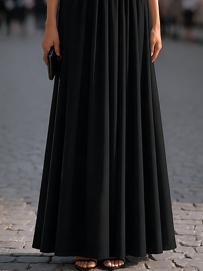 Structured One-Shoulder Pleated Waist Maxi Dress - Style View 4 | Clova