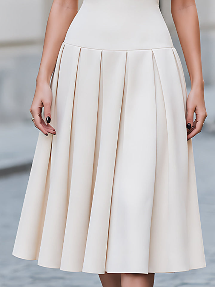 Structured Halter Neck Layered Bodice Pleated Midi Dress - Style View 4 | Clova