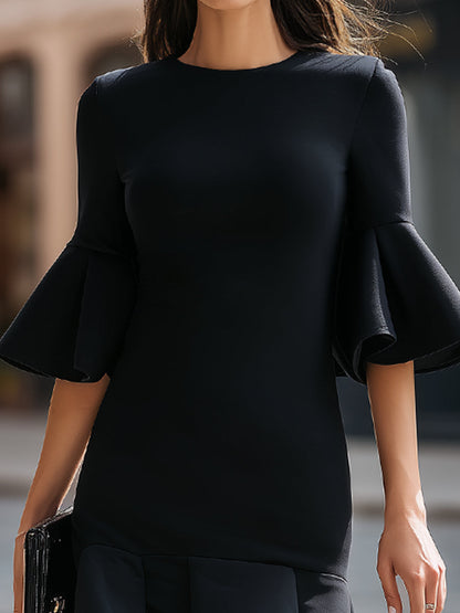 Structured Bell Sleeve Tiered Ruffle Hem Midi Dress - Style View 3 | Clova