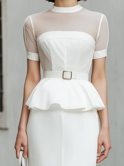 Sheer Mesh Peplum Top And Pencil Skirt Set - Style View 2 | Clova