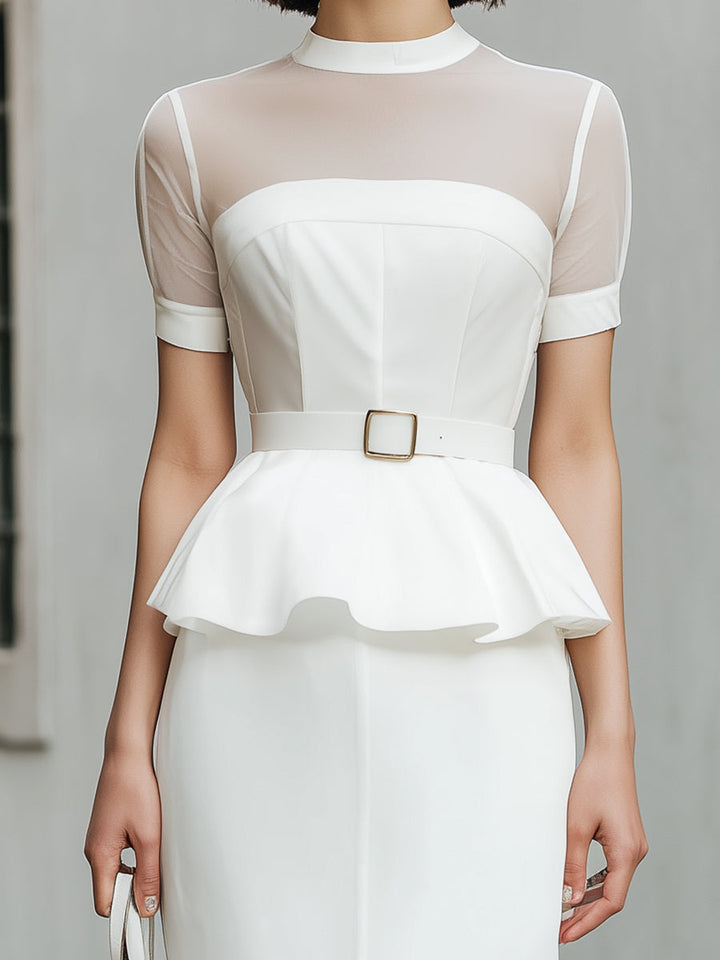 Sheer Mesh Peplum Top And Pencil Skirt Set - Style View 2 | Clova