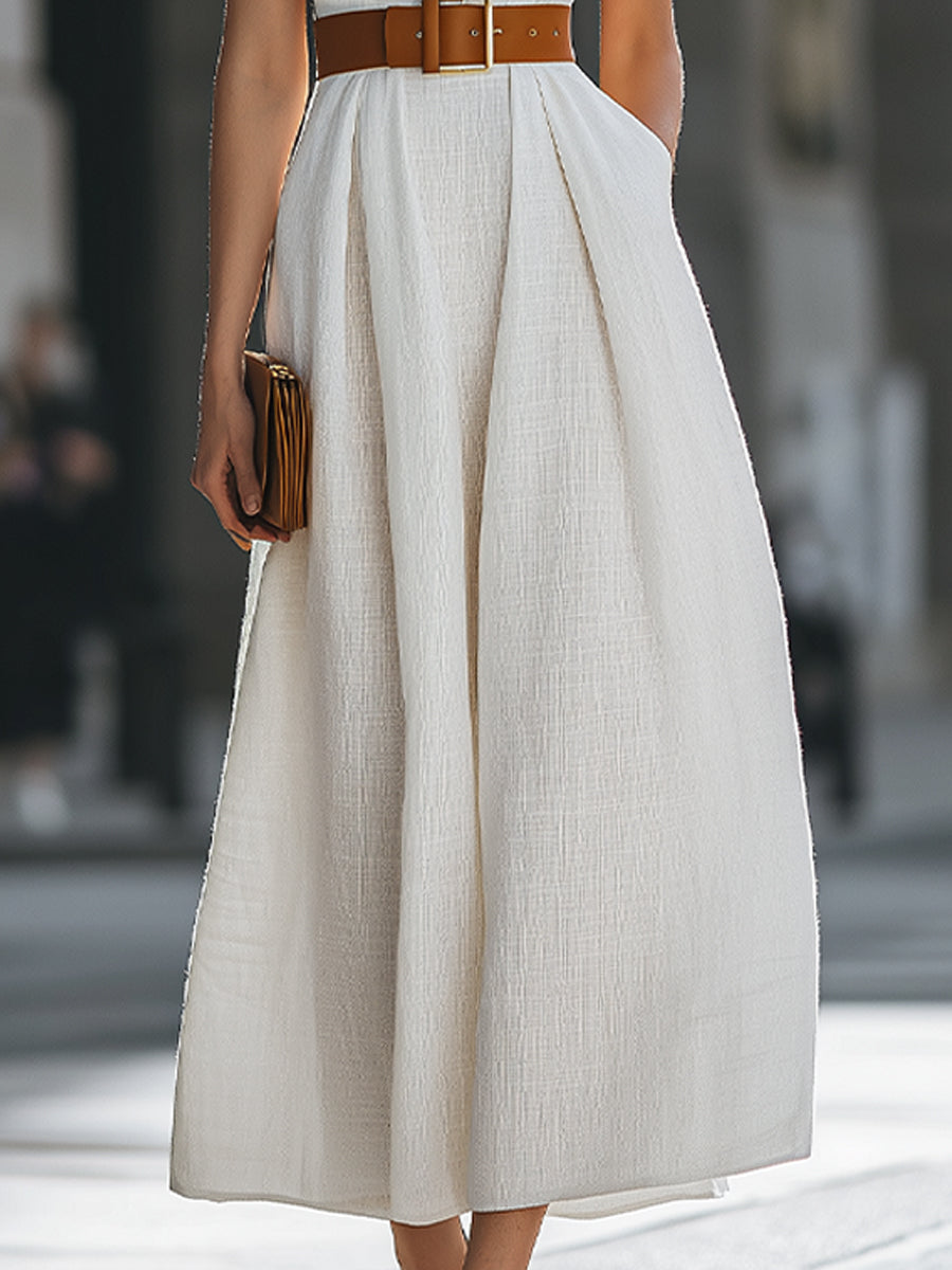 Structured Halter Neck Button-Front Pleated Midi Dress - Style View 4 | Clova