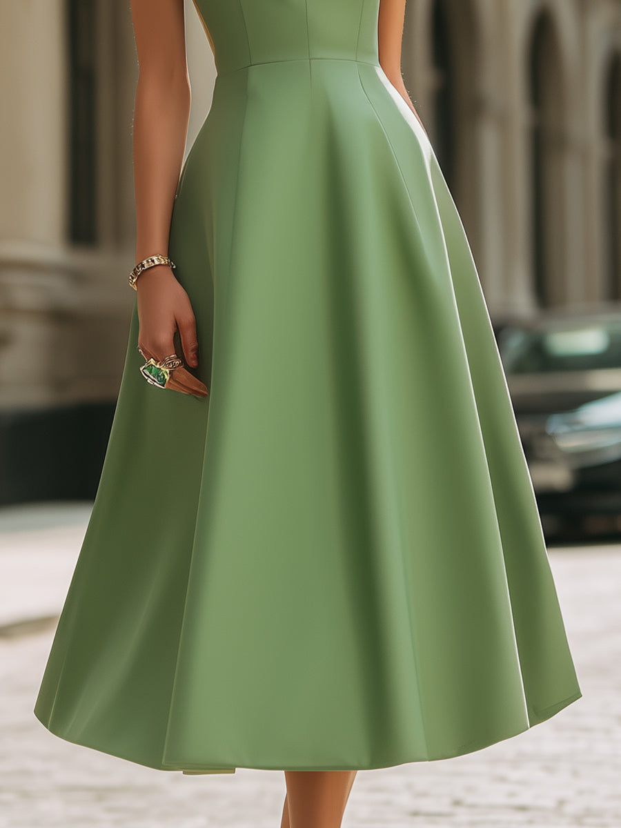 Elegant Sleeveless Peter Pan Collar A-Line Midi Dress - Style View 3 | Clova
