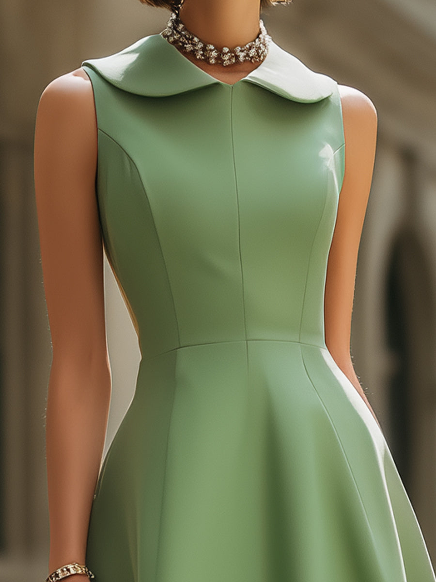 Elegant Sleeveless Peter Pan Collar A-Line Midi Dress - Style View 4 | Clova