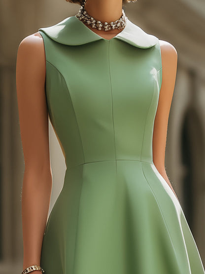 Elegant Sleeveless Peter Pan Collar A-Line Midi Dress - Style View 4 | Clova