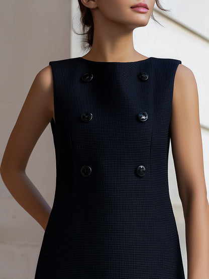 Textured Double-Breasted Sleeveless A-Line Mini Dress - Style View 2 | Clova