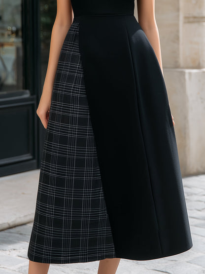Asymmetric Plaid Panel Sleeveless Midi Dress - Style View 3 | Clova