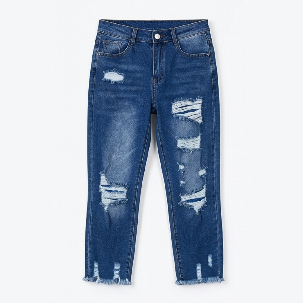 Soft Cotton Frayed-Hem Capri Jeans — View 11 | Clova