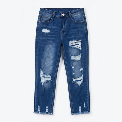 Soft Cotton Frayed-Hem Capri Jeans — View 11 | Clova