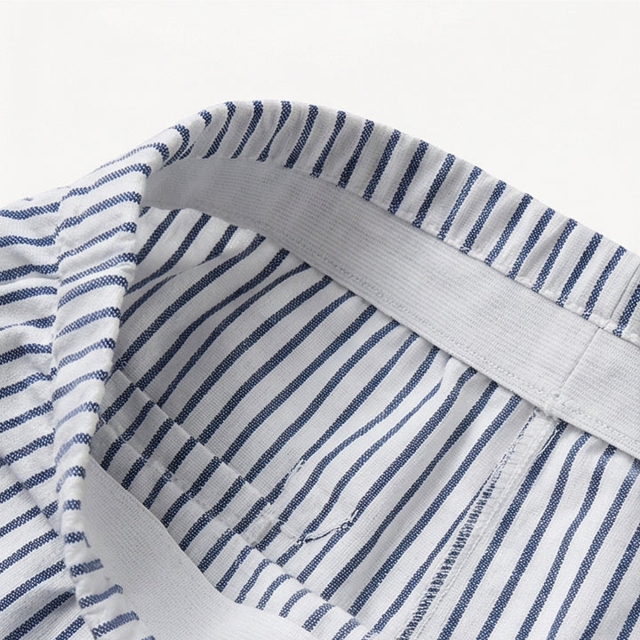 Striped Cotton Pants with Button Trim