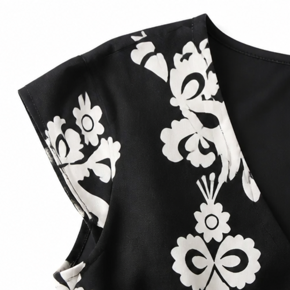 Damask Print Midi Dress with V-Neck — View 8 | Clova