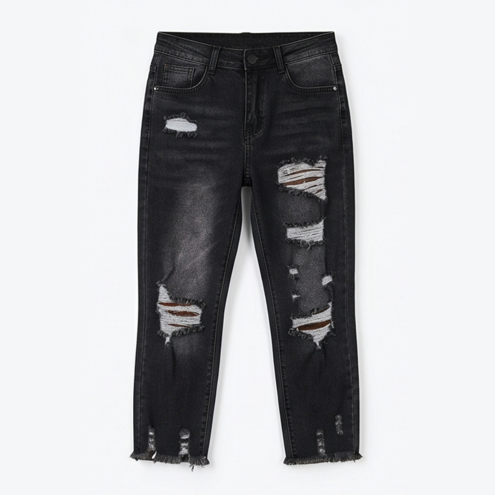 Soft Cotton Frayed-Hem Capri Jeans — View 12 | Clova