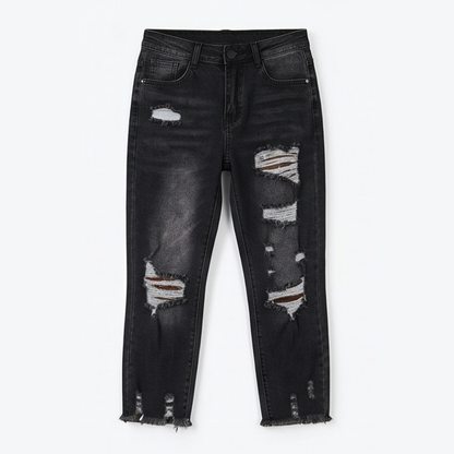 Soft Cotton Frayed-Hem Capri Jeans — View 12 | Clova