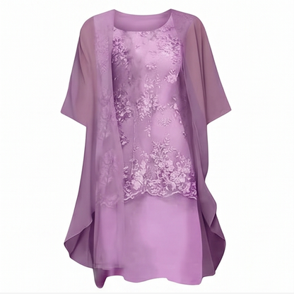 Lunavia Floral Lace Dress Set with Chiffon Shawl — View 11 | Clova