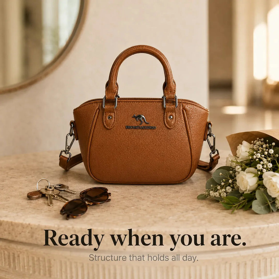 Structured Boston Handbag with Convertible Crossbody Strap, Polished Hardware