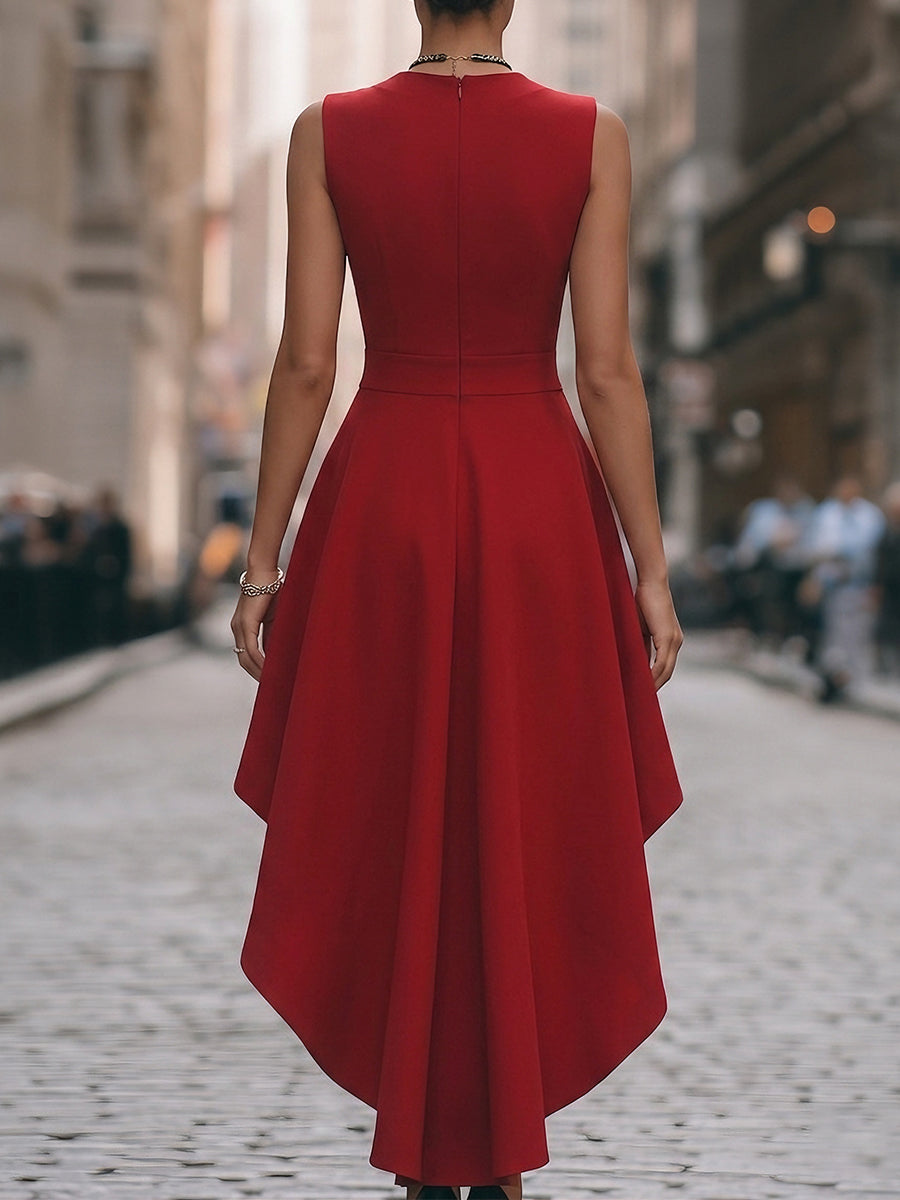 Elegant Sleeveless High-Low Wrap Cocktail Dress - Style View 4 | Clova