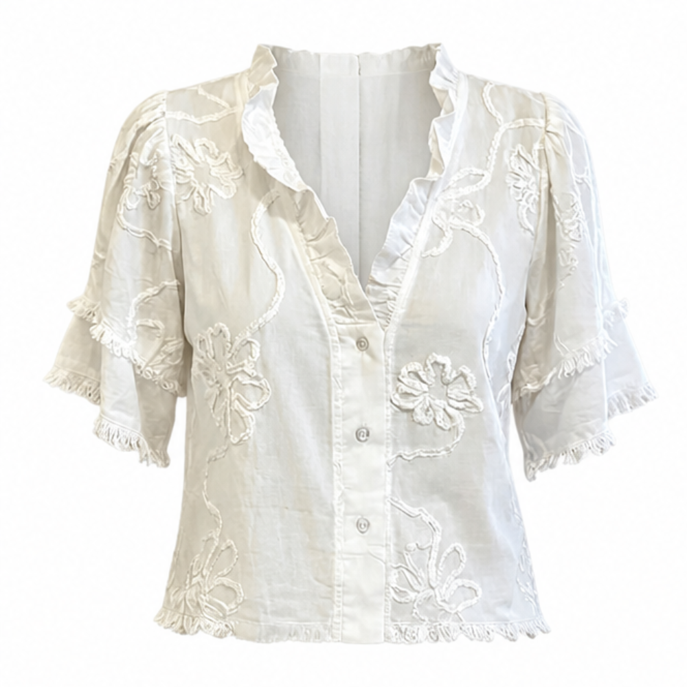 Embroidered Ruffle Blouse — View 16 | Clova